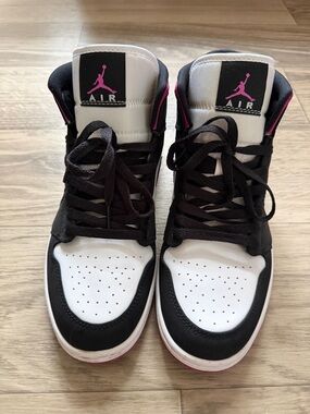 Nike Air Jordan High-Top Sneakers - White, Black & Pink Accents